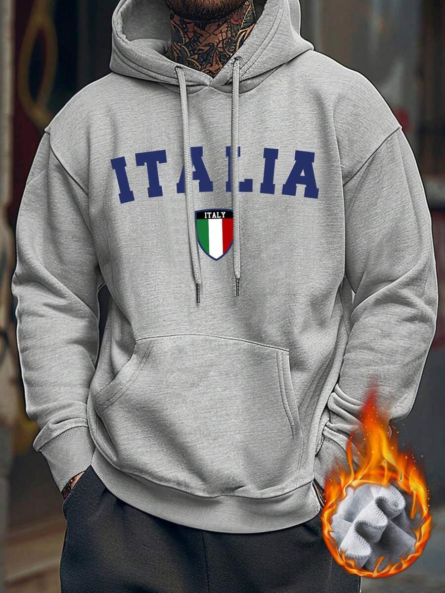 Muška dukserica sa kapuljačom širokog kroja i kengur džepom, italijanski stil, jesen/zima