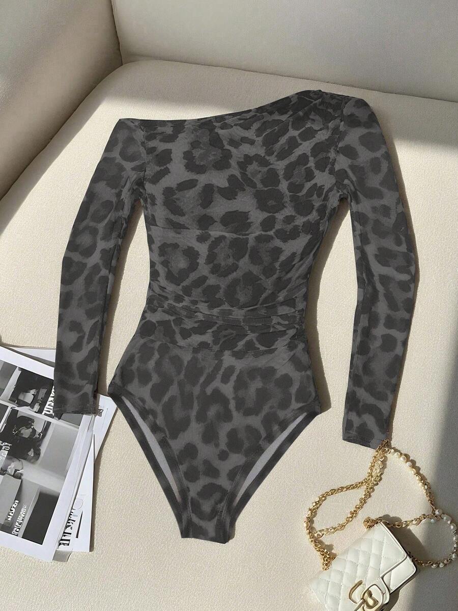 Ženski modni providni mrežasti body sa leopard printom