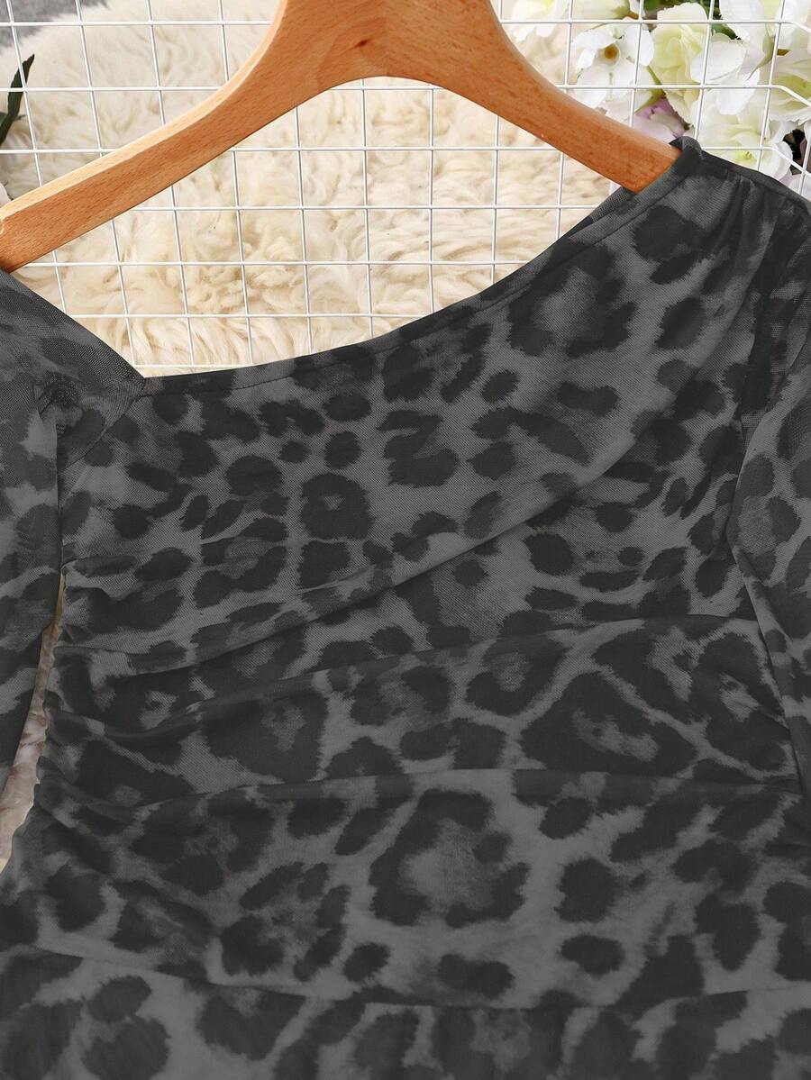 Ženski modni providni mrežasti body sa leopard printom