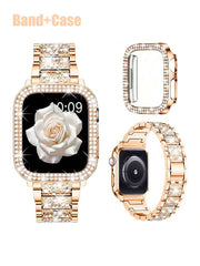 Kompatibilna narukvica i kućište  sa sjajnom metalnom narukvicom sa kristalima i otpornim tvrdim PC kućištem Kompatibilno sa Apple Watch Series Ultra/11/10/9/8/7/6/5/4/3/SE