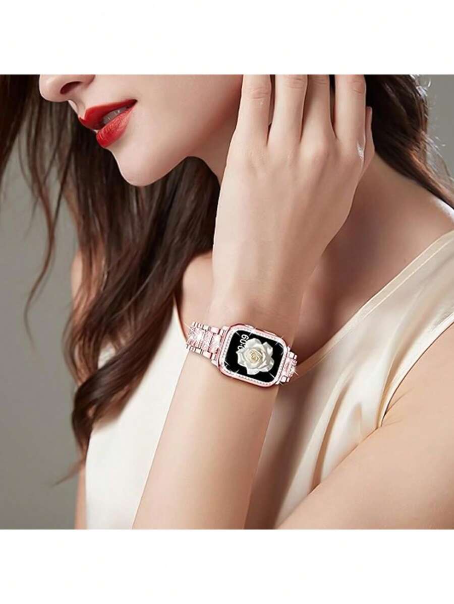 Kompatibilna narukvica i kućište  sa sjajnom metalnom narukvicom sa kristalima i otpornim tvrdim PC kućištem Kompatibilno sa Apple Watch Series Ultra/11/10/9/8/7/6/5/4/3/SE