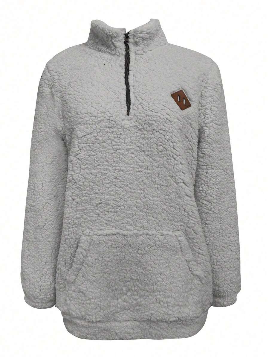 Ženski ležerni duks sa džepovima, dugih rukava, od teddy sherpa materijala