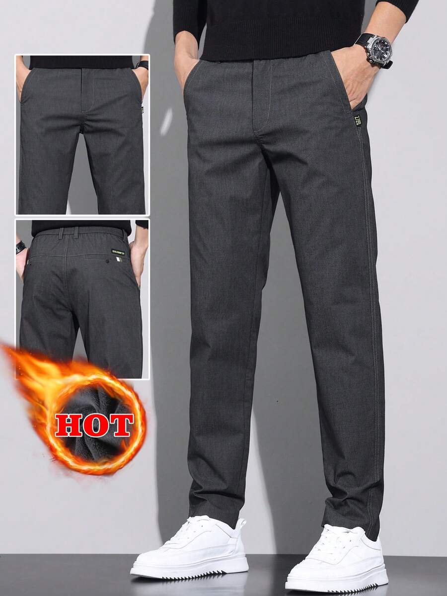 Muške ležerne deblje pantalone jednobojne sa termo postavom