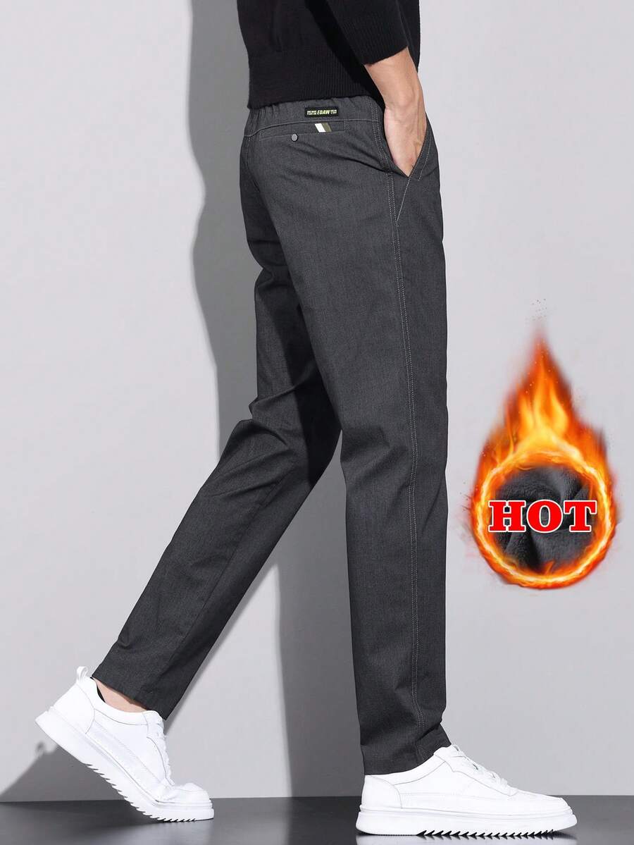 Muške ležerne deblje pantalone jednobojne sa termo postavom