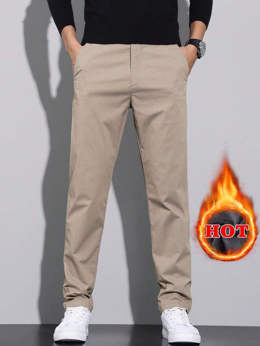 Muške ležerne deblje pantalone jednobojne sa termo postavom