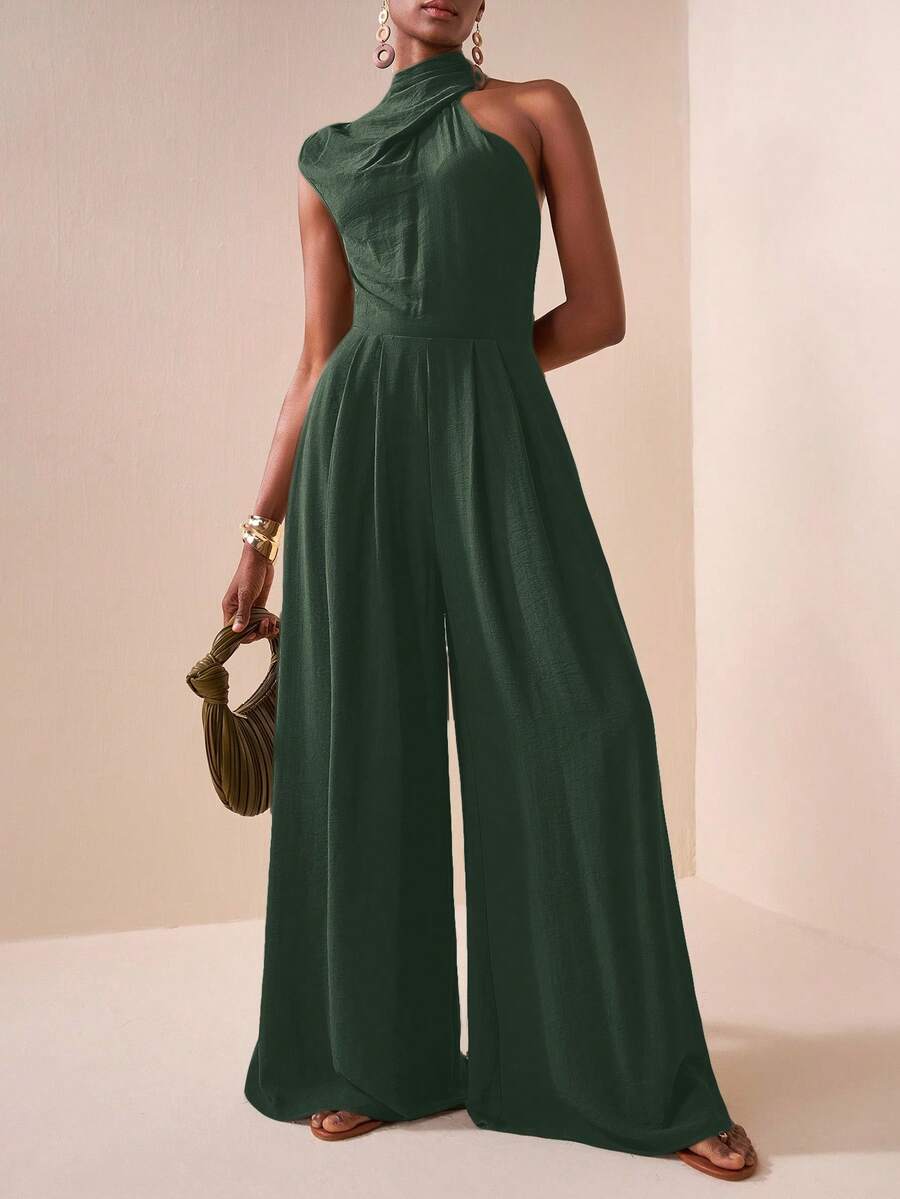 Ženski letnji elegantni kombinezon bez rukava, sa visokom kragnom