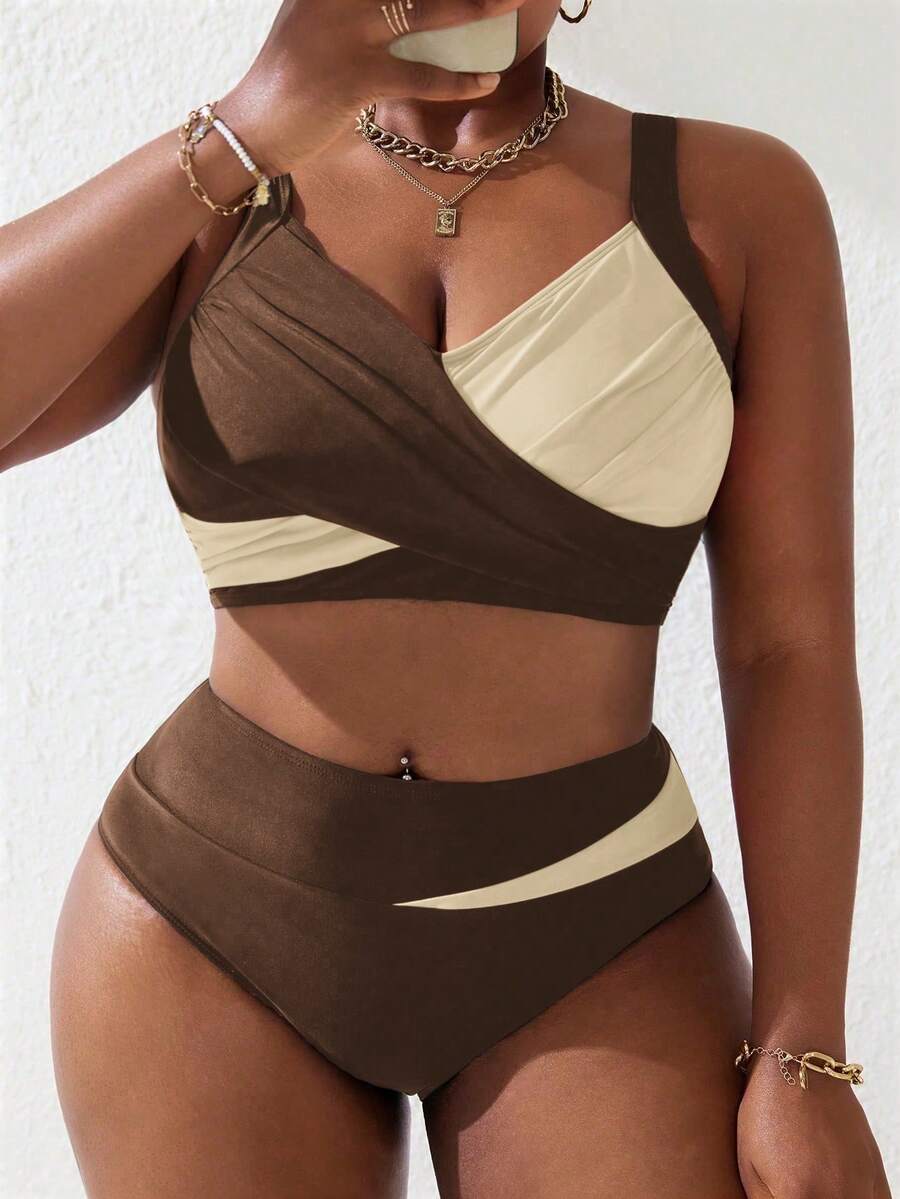 Ženski tankini set za plivanje plus size, 2 dela