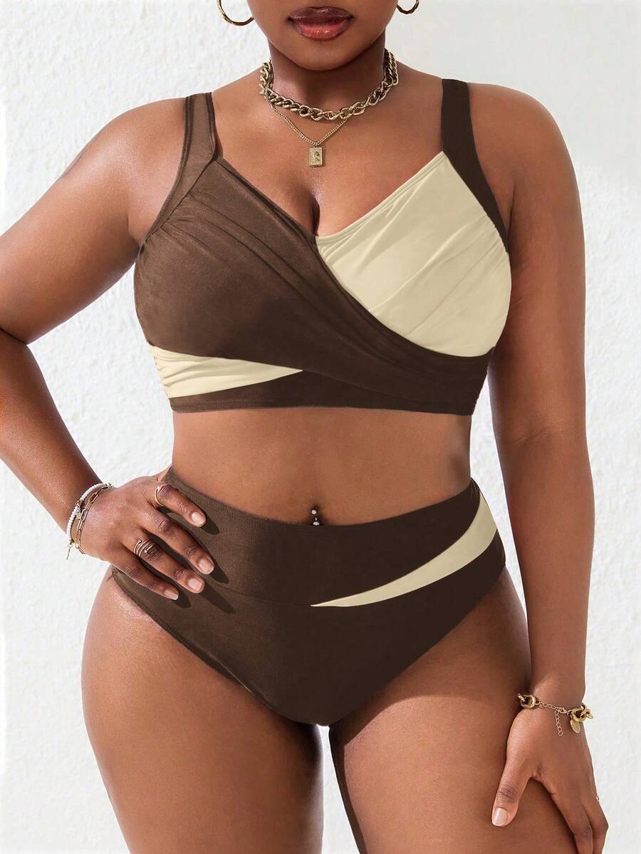 Ženski tankini set za plivanje plus size, 2 dela