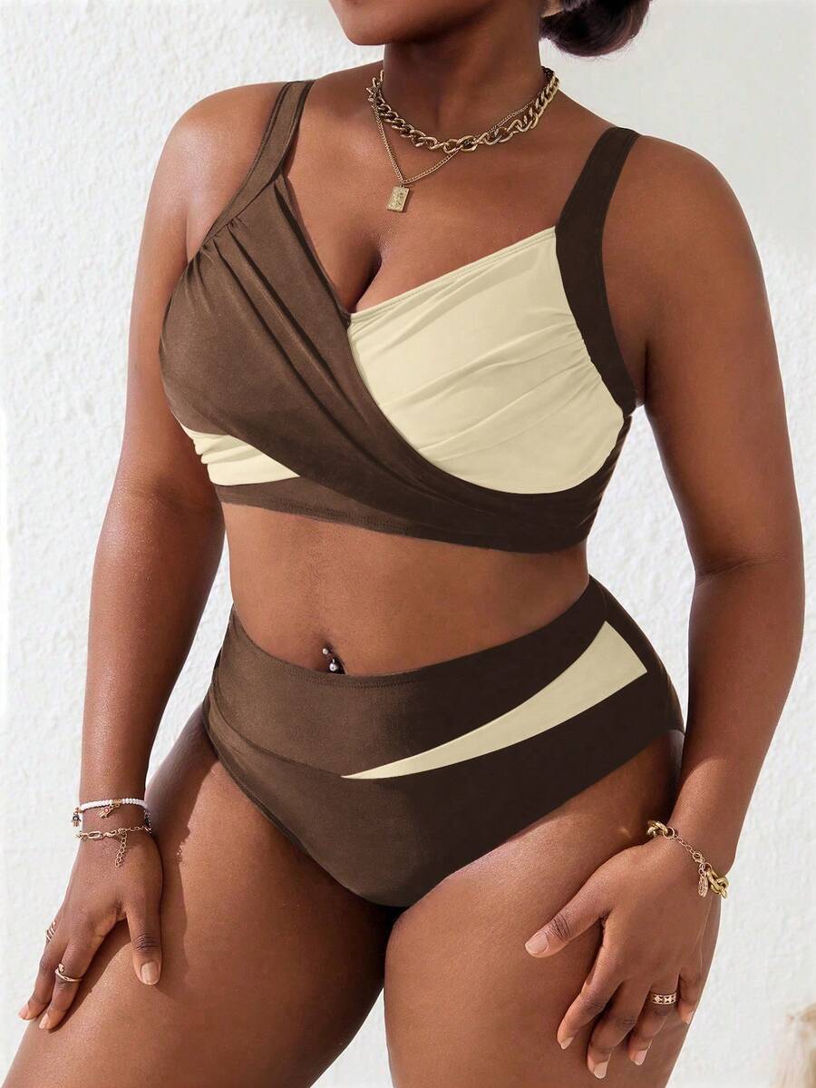 Ženski tankini set za plivanje plus size, 2 dela
