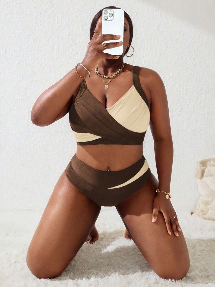 Ženski tankini set za plivanje plus size, 2 dela