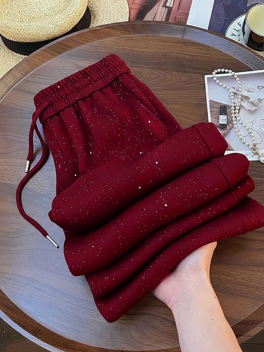 Ležerne široke pantalone ravnih nogavica sa elastičnim strukom, dezen zvezdanog neba