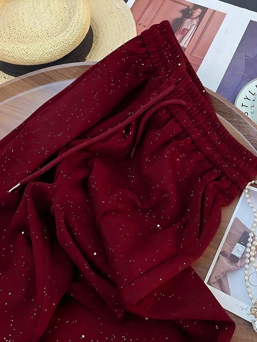 Ležerne široke pantalone ravnih nogavica sa elastičnim strukom, dezen zvezdanog neba