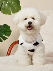 PETSIN 1pc Pet Cat Dog Universal Cute Black And White Love Pattern Printed Double Sided Elastic Plush Comfortable Warm Open Button Dog Sleeveless Jacket