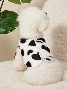 PETSIN 1pc Pet Cat Dog Universal Cute Black And White Love Pattern Printed Double Sided Elastic Plush Comfortable Warm Open Button Dog Sleeveless Jacket