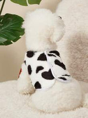 PETSIN 1pc Pet Cat Dog Universal Cute Black And White Love Pattern Printed Double Sided Elastic Plush Comfortable Warm Open Button Dog Sleeveless Jacket