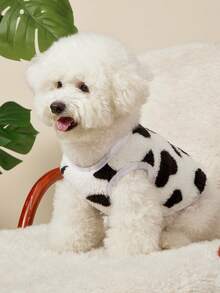 PETSIN 1pc Pet Cat Dog Universal Cute Black And White Love Pattern Printed Double Sided Elastic Plush Comfortable Warm Open Button Dog Sleeveless Jacket