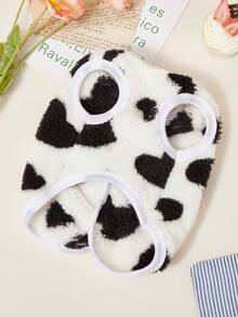 PETSIN 1pc Pet Cat Dog Universal Cute Black And White Love Pattern Printed Double Sided Elastic Plush Comfortable Warm Open Button Dog Sleeveless Jacket