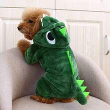 1pc Cute Green Dinosaur Transformation Pet Clothes, Warm Outfit For Small Dogs Like Teddy, Poodle, Christmas Gift For Pets