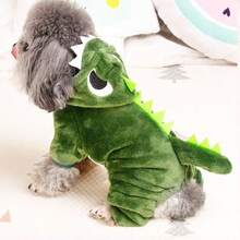1pc Cute Green Dinosaur Transformation Pet Clothes, Warm Outfit For Small Dogs Like Teddy, Poodle, Christmas Gift For Pets