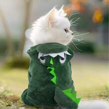 1pc Cute Green Dinosaur Transformation Pet Clothes, Warm Outfit For Small Dogs Like Teddy, Poodle, Christmas Gift For Pets