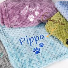 1pc Personalized Pet Embroidered Fleece Blanket, Name & Paw Print, Warm & Soft For Dog Sleep & Daily Use, For Christmas, New Year, Memento, For Home & Outdoor, Rainbow Bridge Gift, For Pet Lovers