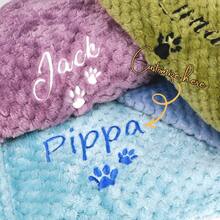 1pc Personalized Pet Embroidered Fleece Blanket, Name & Paw Print, Warm & Soft For Dog Sleep & Daily Use, For Christmas, New Year, Memento, For Home & Outdoor, Rainbow Bridge Gift, For Pet Lovers
