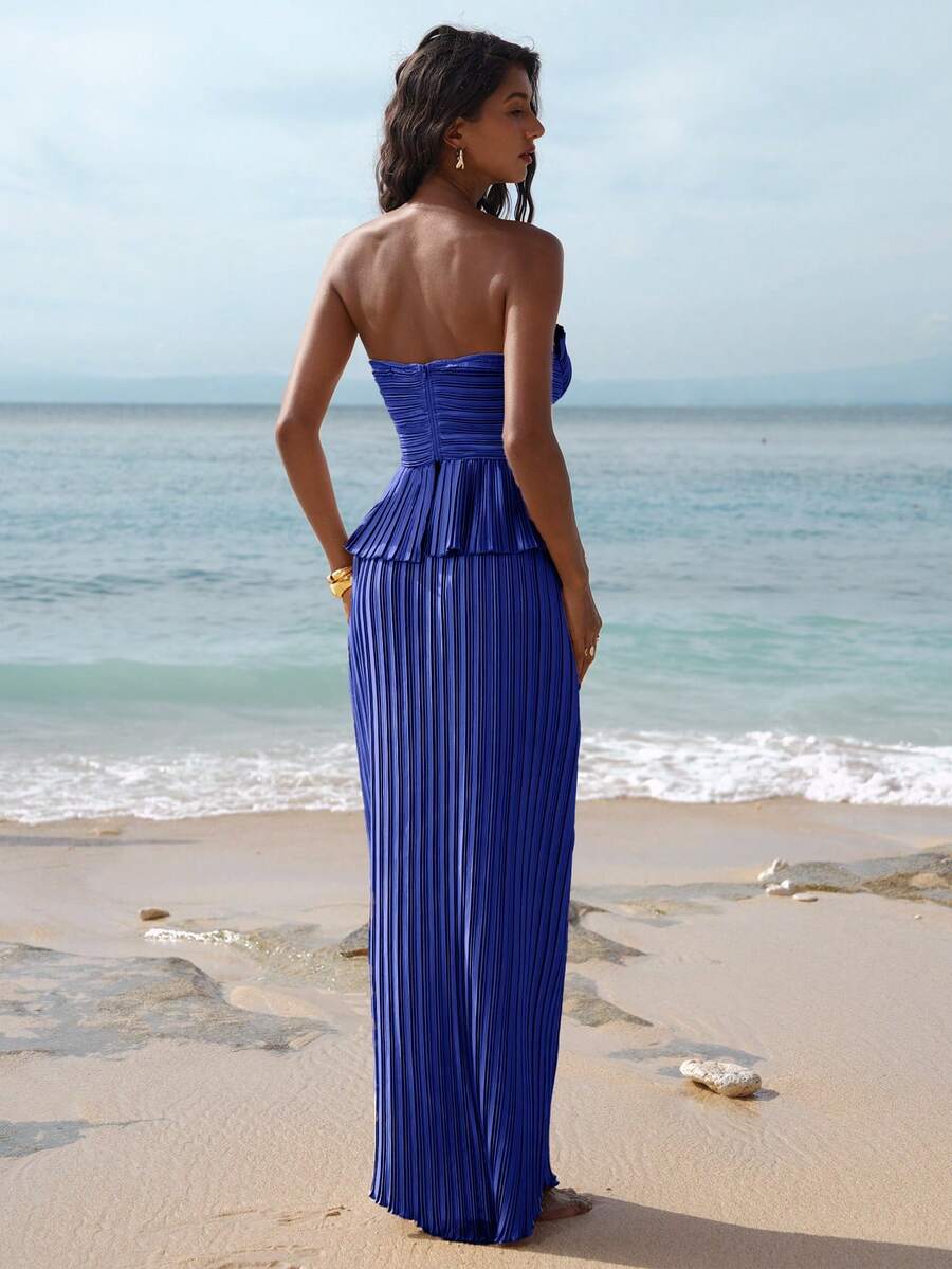Ženski  Claret Bandeau Top & Suknja sa Visokim Strukom i Sirena Porubom