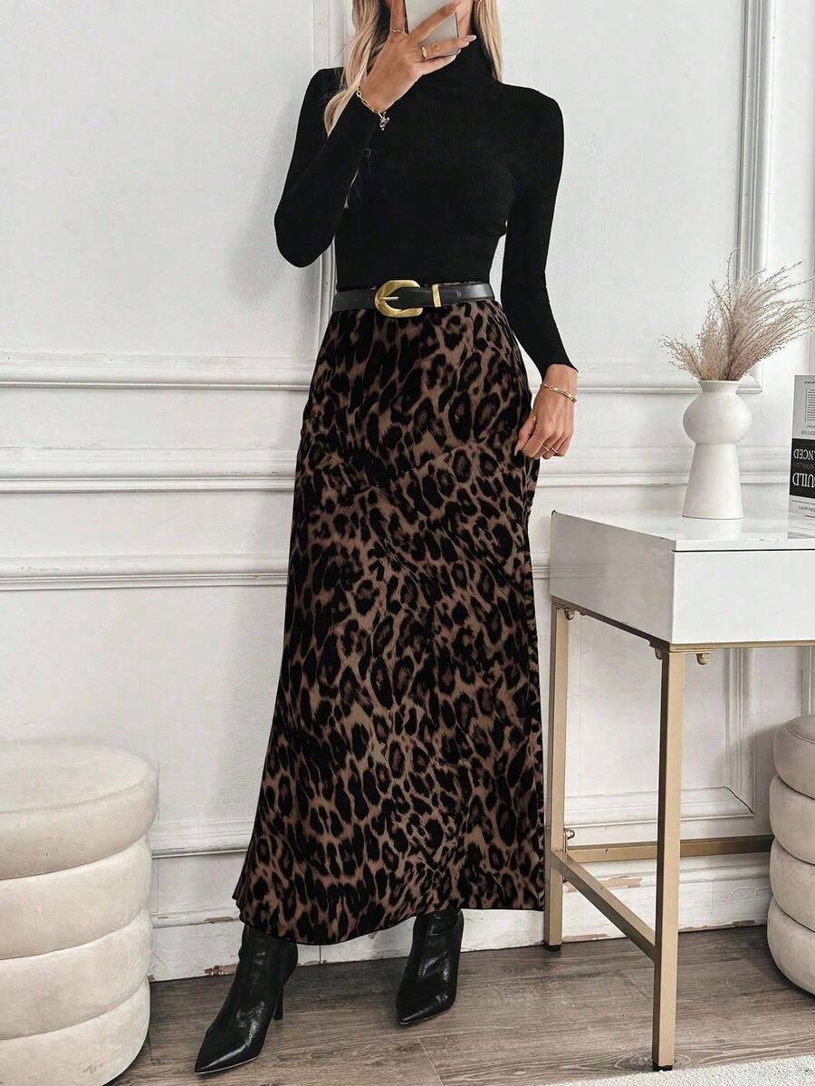 Elegantna maksi suknja sa leopard printom i visokim strukom