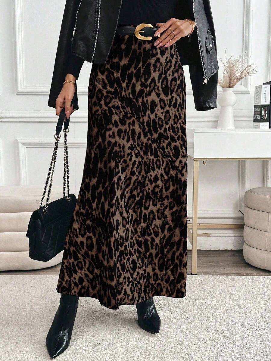 Elegantna maksi suknja sa leopard printom i visokim strukom