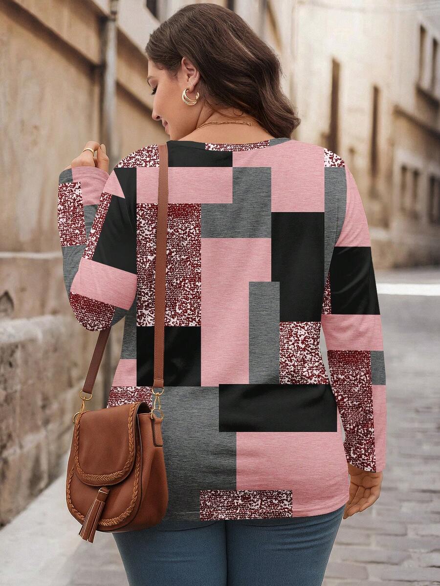 Bluza plus size, širokog kroja, sa polu-ziperom, okruglim izrezom i dugim rukavima