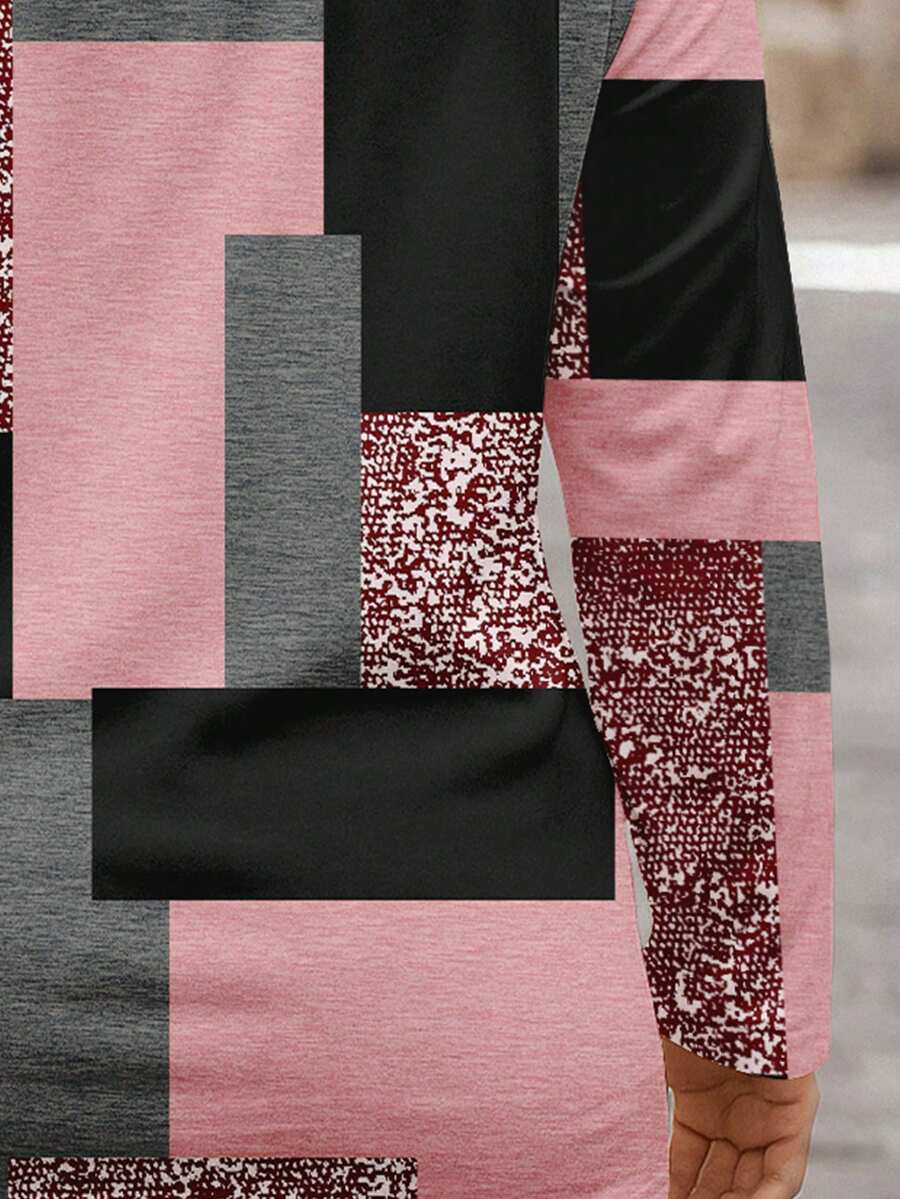 Bluza plus size, širokog kroja, sa polu-ziperom, okruglim izrezom i dugim rukavima
