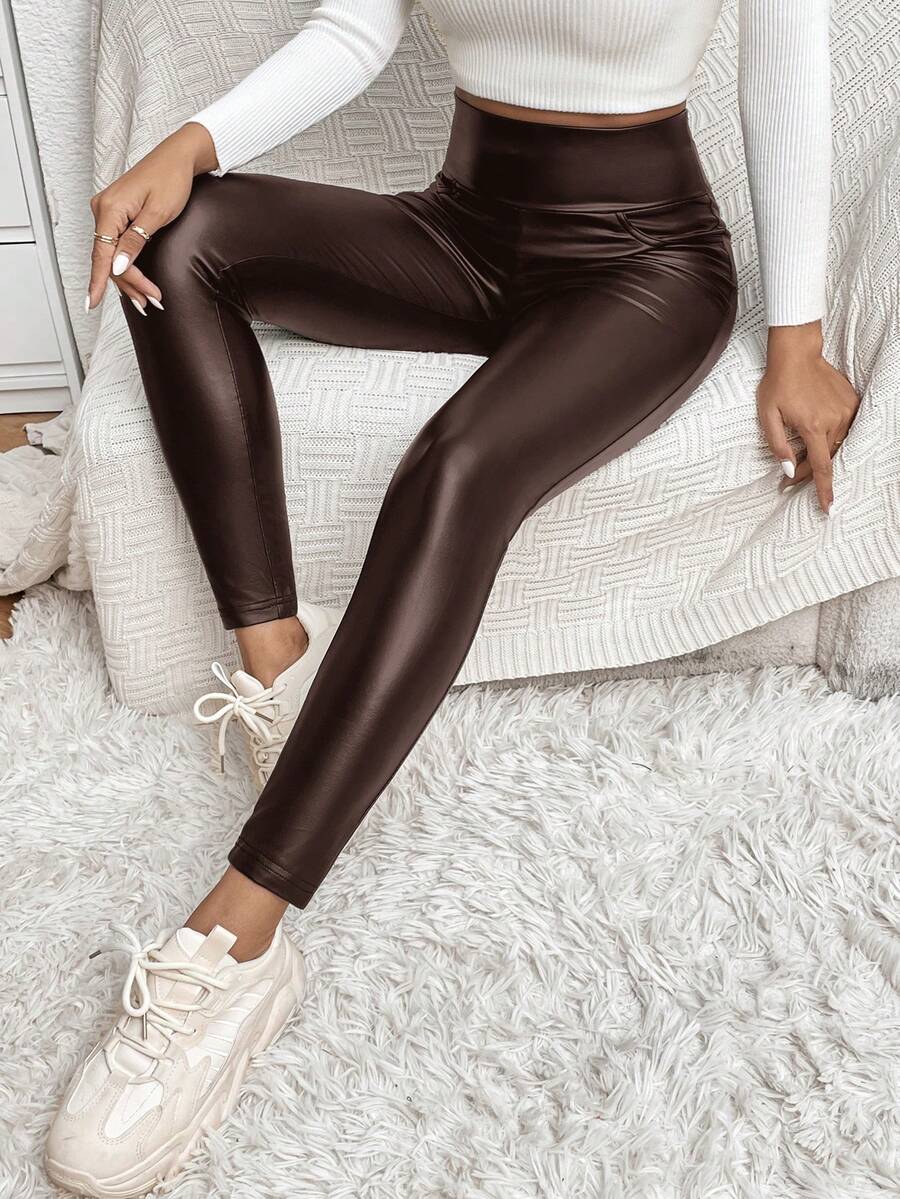 Ženske Casual Crne Legging  Kožne pantalone