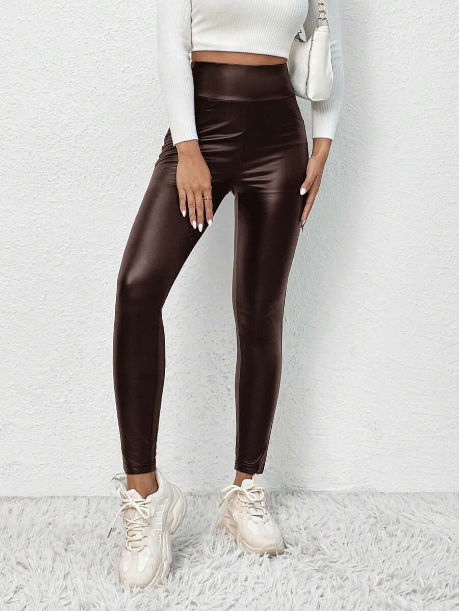 Ženske Casual Crne Legging  Kožne pantalone