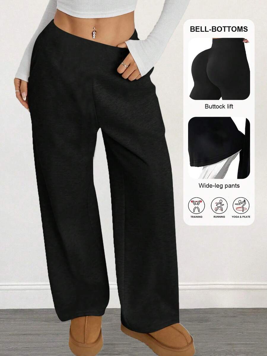 Ženske široke pantalone sa visokim strukom od flisa