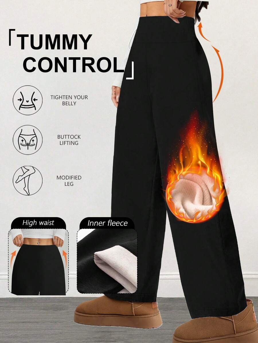 Ženske široke pantalone sa visokim strukom od flisa