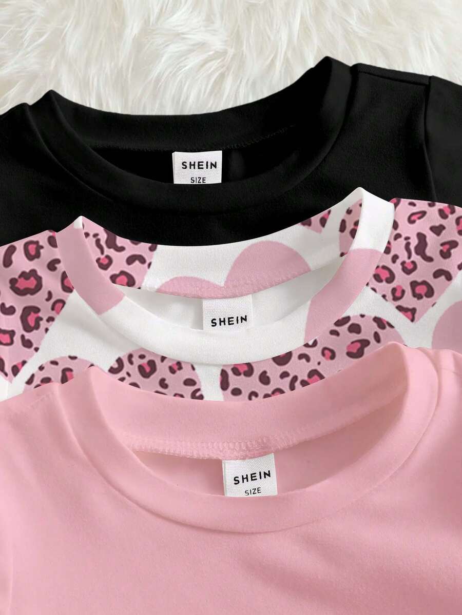 3-delni ležerni set sa leopard printom, srcem i grafikom slova , dugih rukava