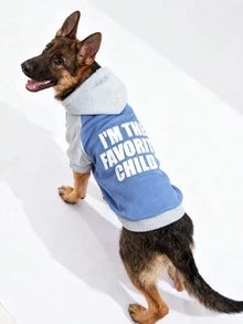 LUCKIE LABO 1pc Patchwork Minimalist "I'M THE FAVORITE CHILD" Slogan Print Cat & Dog Polyester Hoodie, Flea Resistant, Shed Reducing, Warm & Breathable, Suitable For Indoor & Outdoor Pets