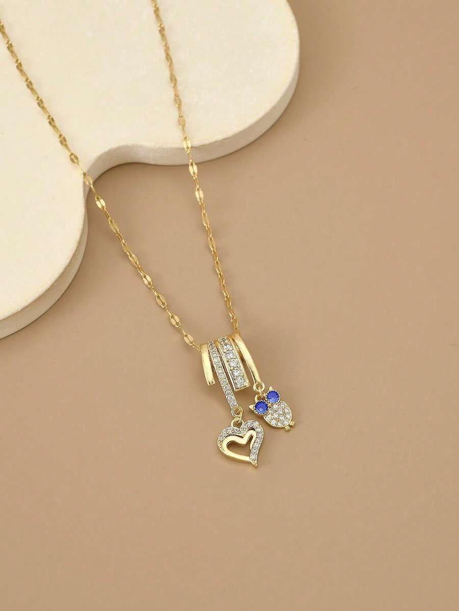 Moderna ogrlica od nerđajućeg čelika sa cirkonom i geometrijskim uzorkom