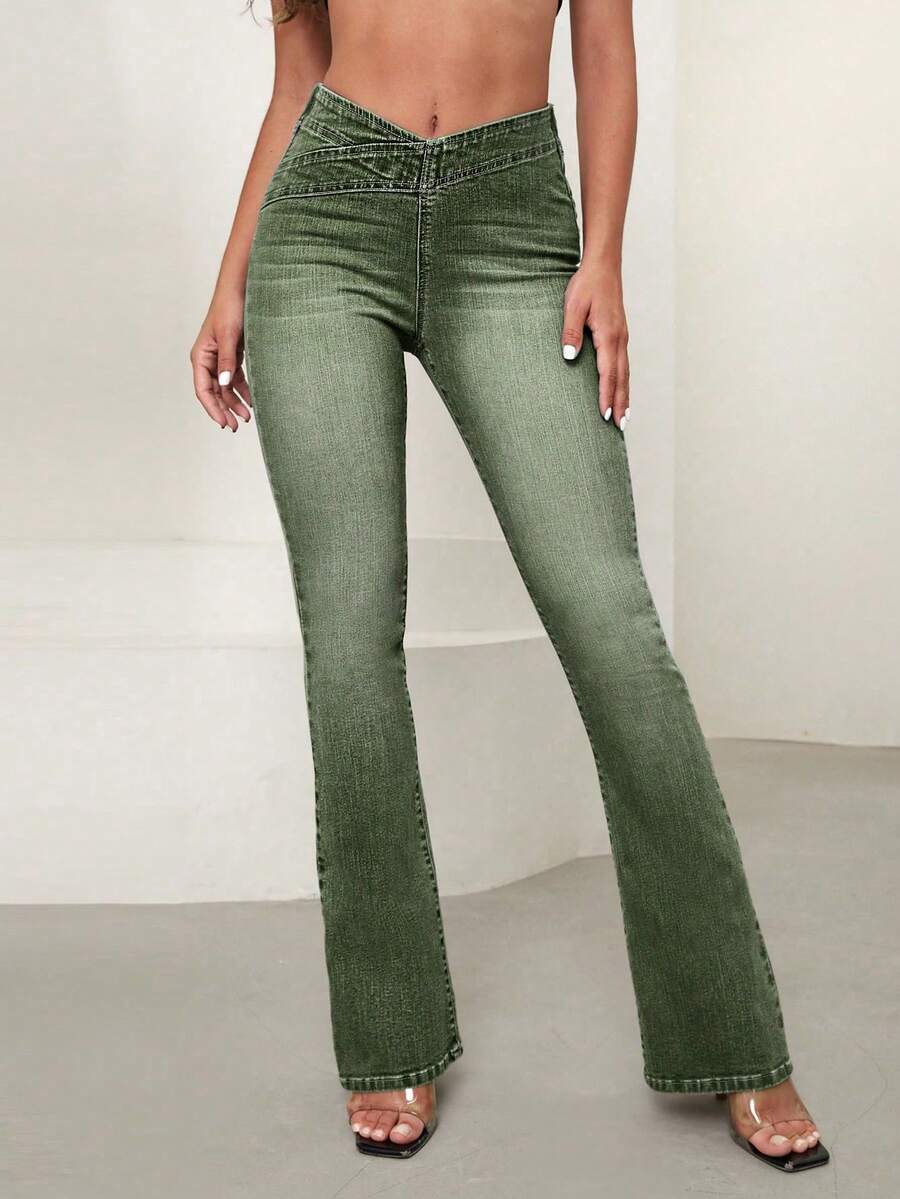 Ženske ležerne farmerke sa asimetričnim strukom i zvono nogavicama