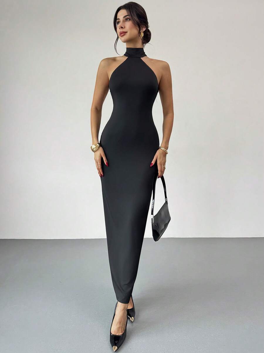 Ženska Elegantna Crno-Bela  Večernja Maxi Haljina