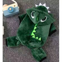 1pc Cute Green Dinosaur Transformation Pet Clothes, Warm Outfit For Small Dogs Like Teddy, Poodle, Christmas Gift For Pets