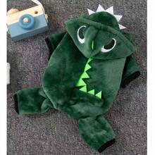 1pc Cute Green Dinosaur Transformation Pet Clothes, Warm Outfit For Small Dogs Like Teddy, Poodle, Christmas Gift For Pets