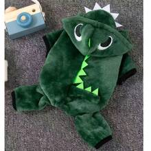 1pc Cute Green Dinosaur Transformation Pet Clothes, Warm Outfit For Small Dogs Like Teddy, Poodle, Christmas Gift For Pets