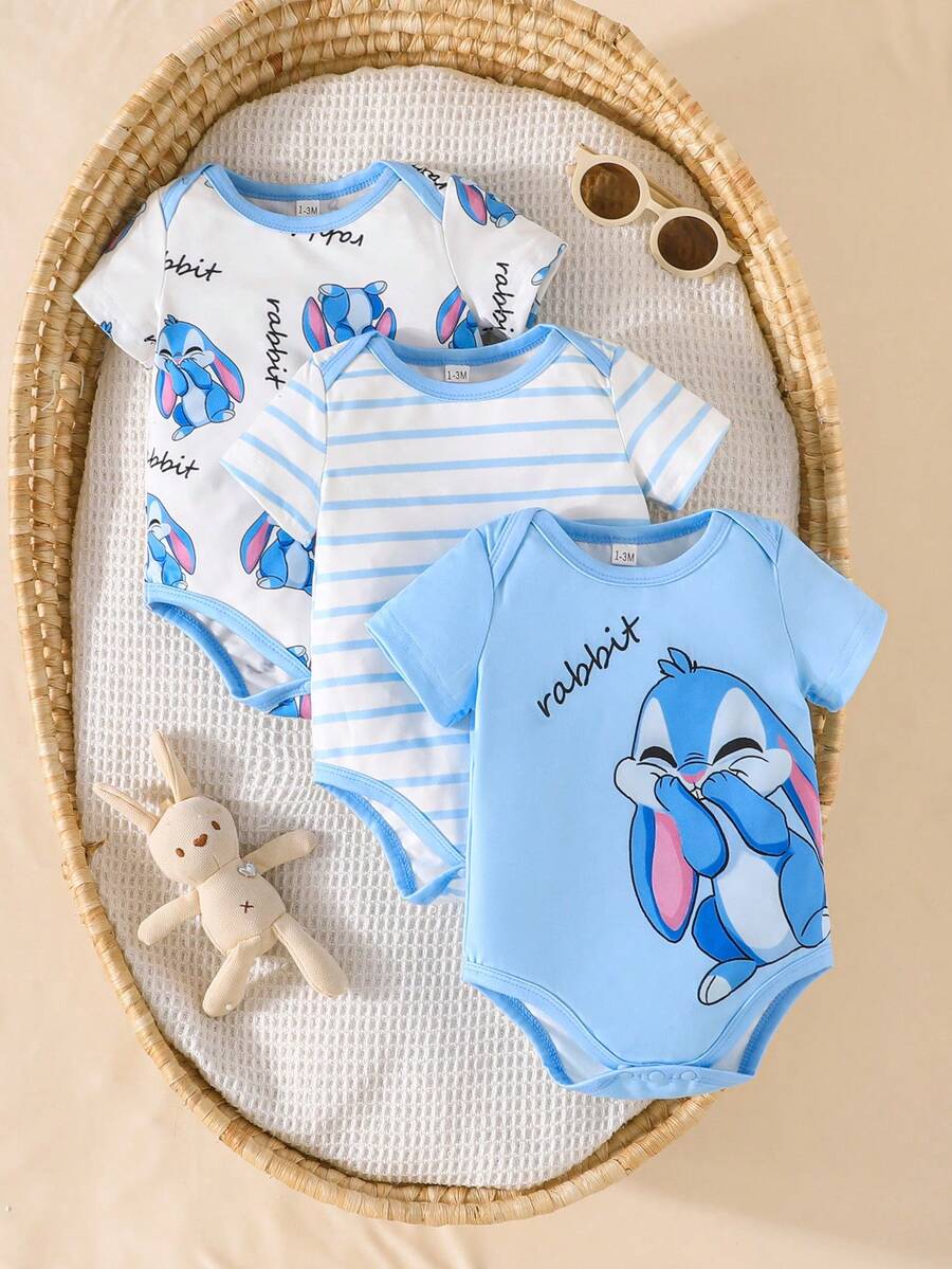 3 kom/set bebi body majice sa slatkim printom patke, udobne i lake za oblačenje, kratkih rukava