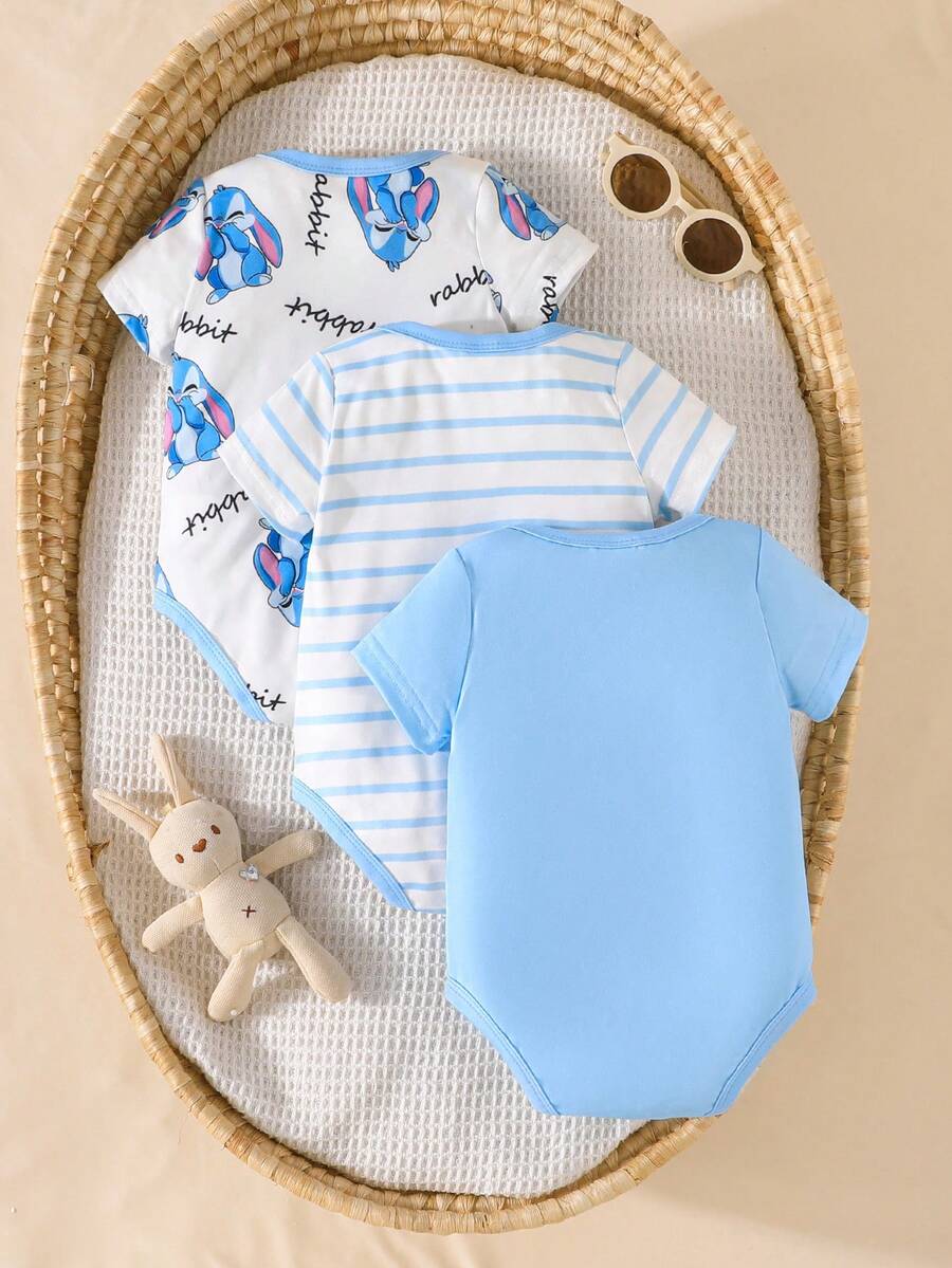 3 kom/set bebi body majice sa slatkim printom patke, udobne i lake za oblačenje, kratkih rukava
