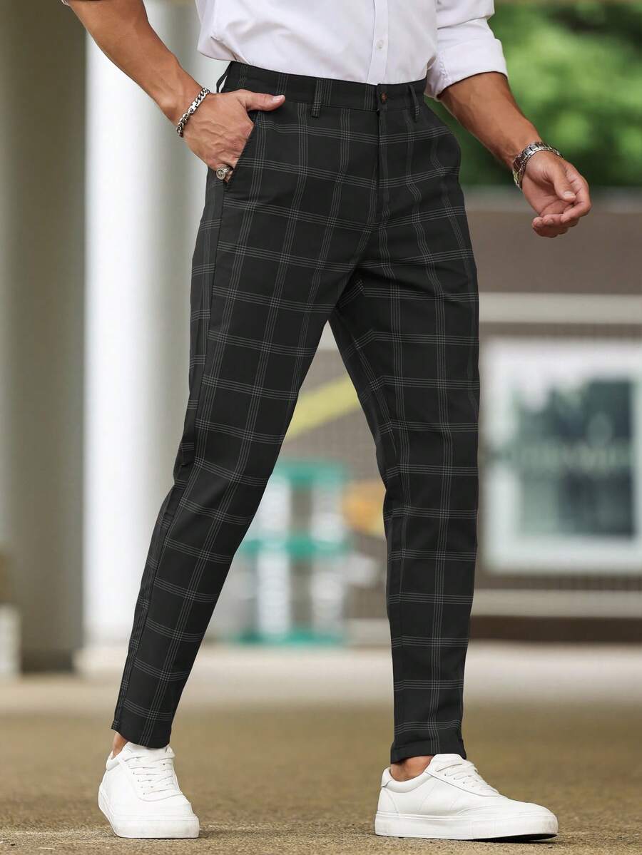 Muške karirane pravih nogavica ležerne pantalone za svakodnevno nošenje