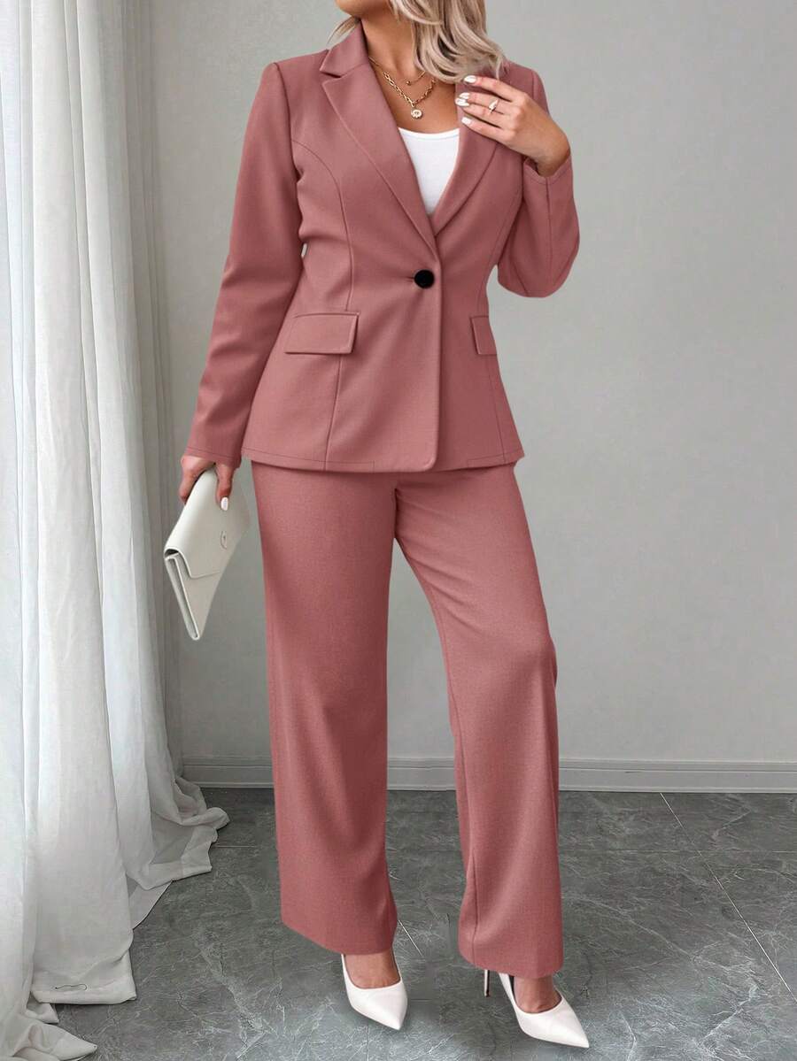 Ženski komplet sako i pantalone u jednobojnoj boji, plus size