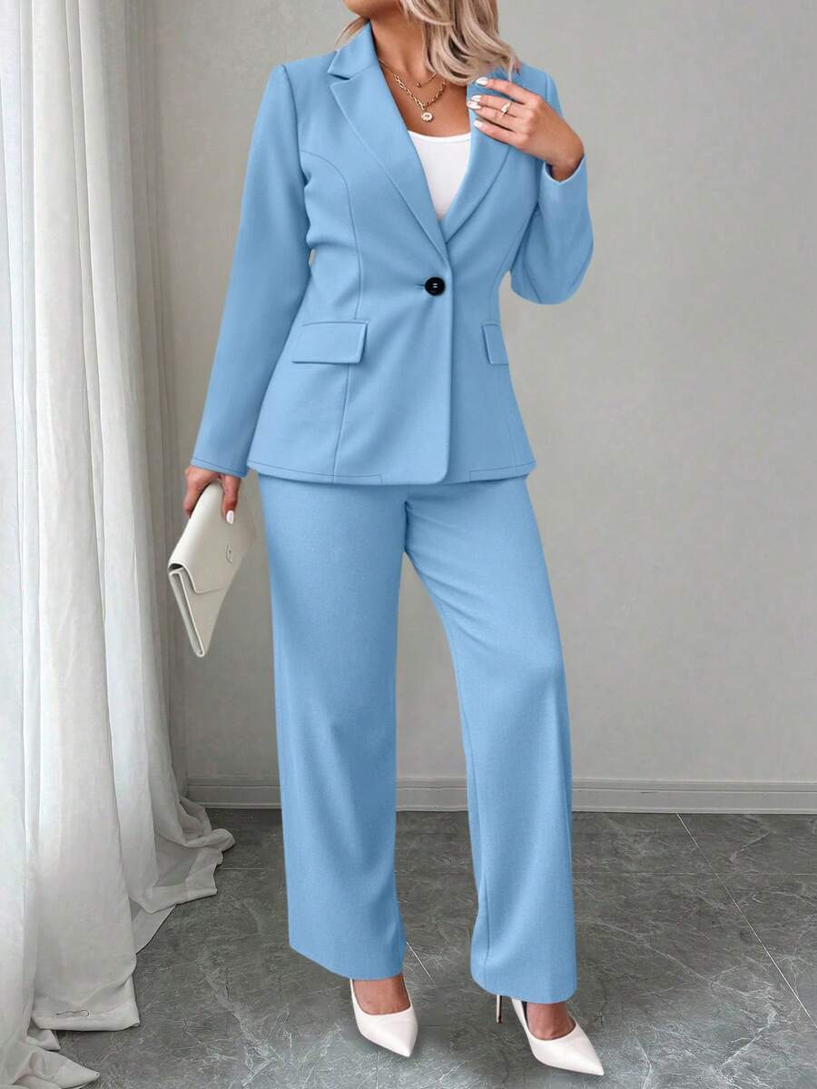 Ženski komplet sako i pantalone u jednobojnoj boji, plus size