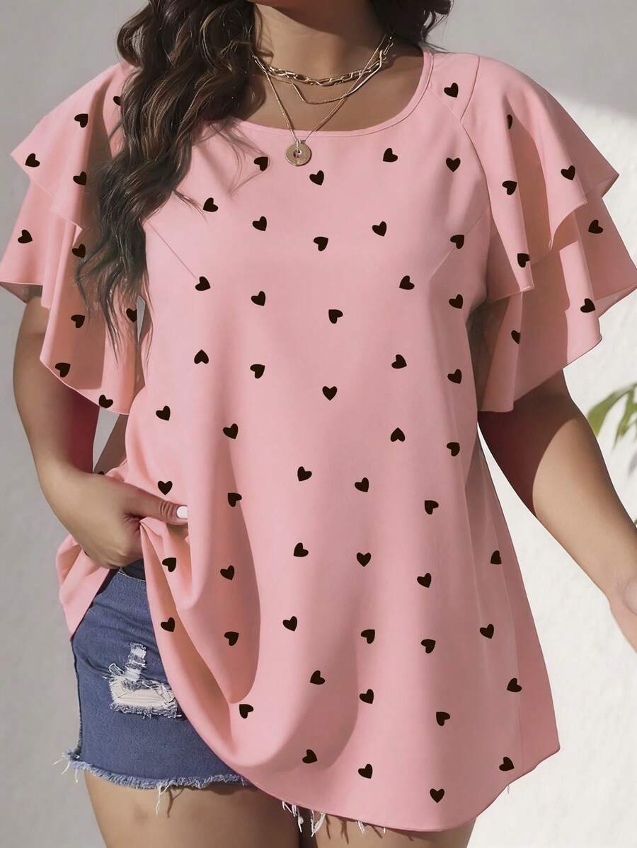 Ženska ležerna majica za plus size veličine sa printom srca