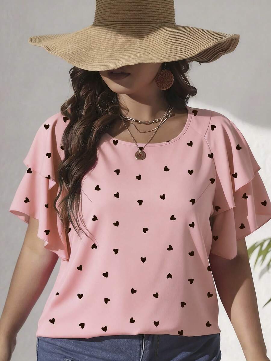 Ženska ležerna majica za plus size veličine sa printom srca